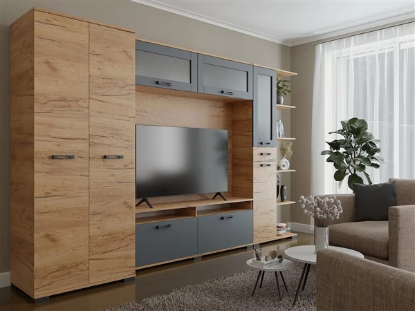 Ancona 2 nappali szekrénysor arany kraft - antracit 320 cm