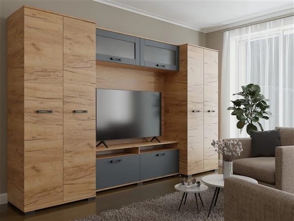 Ancona 3 nappali szekrénysor arany kraft-antracit 320 cm